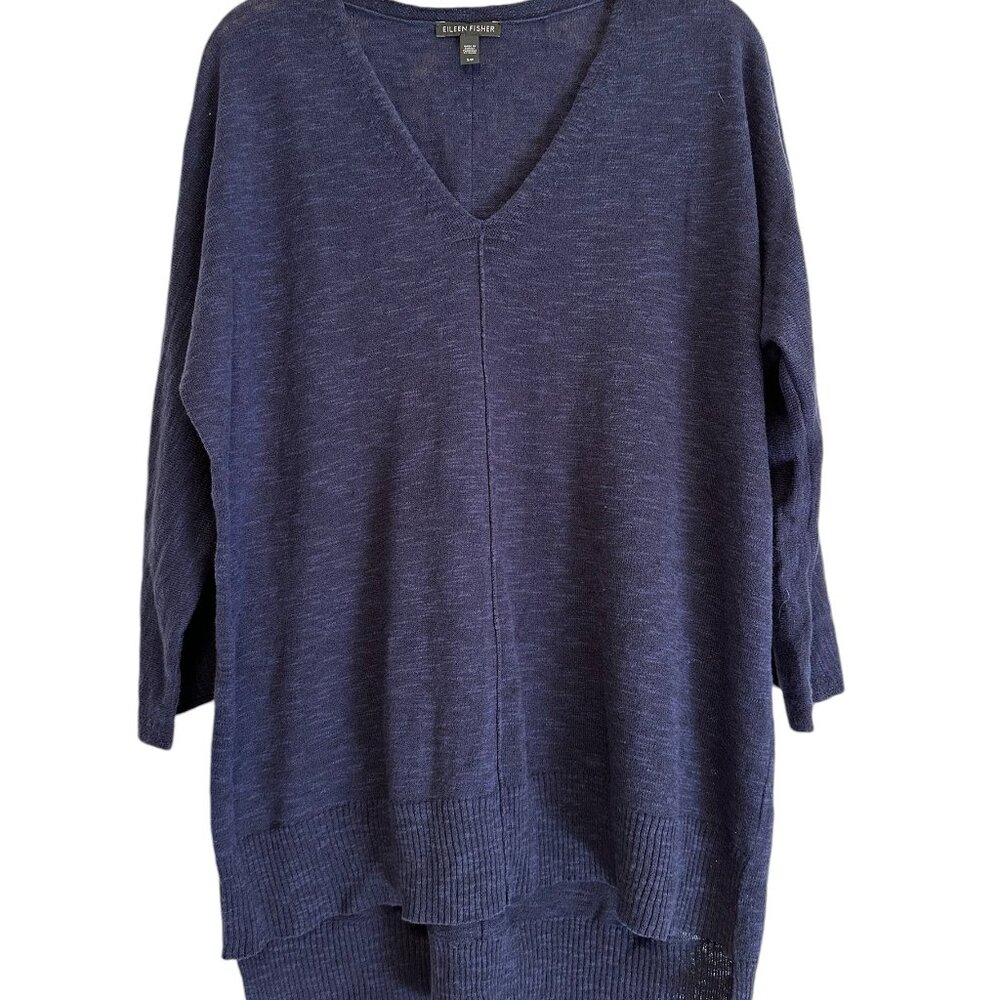 Eileen Fisher deep blue organic linen/cotton 3/4 sleeve sweater sz S